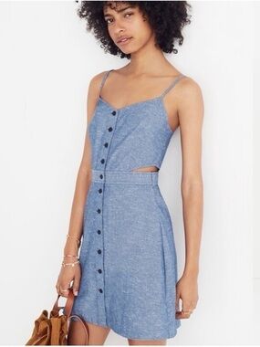 Madewell Blue Chambray Cutout Cami Mini Dress 100% Cotton Sz 2